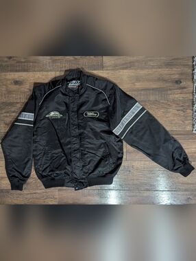 Vintage Harley Davidson Racing Mens Nylon Jacket Black Screaming Eagle Riding XL